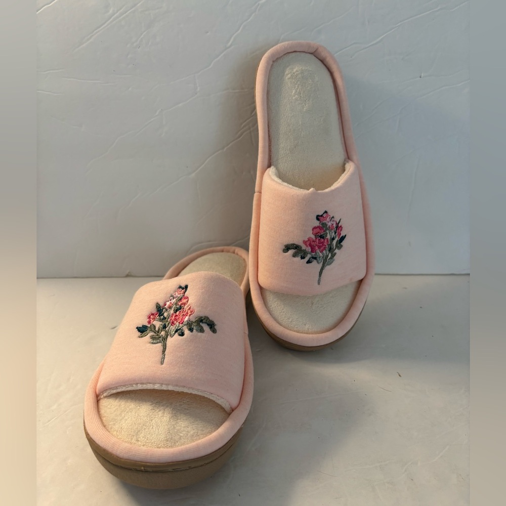 ISOTONER Pink Embroidered Jersey Slide Slippers Size 7